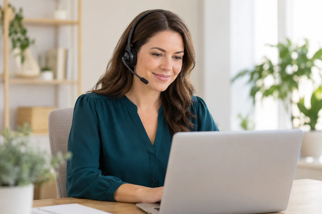 Illustrative female call agent wearing a headset